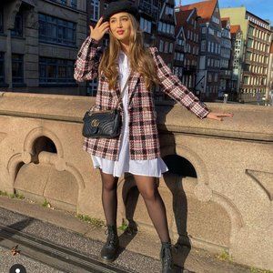 ZARA PLAID DOUBLE BREASTED BLAZER JACKET TWEED